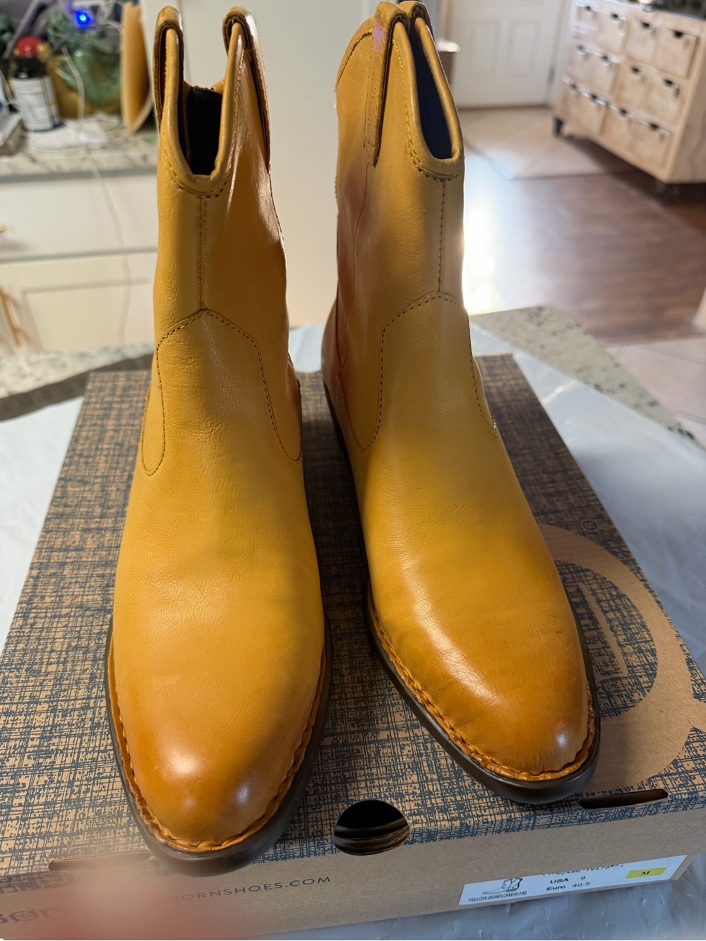 Born Sunflower Yellow Leather Heeled Ankle Boots